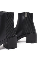 Women's Black Zippered Thick Heeled Leather Boot | Derimod