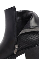 Women's Black Zippered Thick Heeled Leather Boot | Derimod