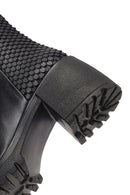 Women's Black Zippered Thick Heeled Leather Boot | Derimod