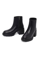 Women's Black Zippered Thick Heeled Leather Boot | Derimod