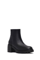 Women's Black Zippered Thick Heeled Leather Boot | Derimod