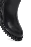 Women's Black Zippered Thick Heeled Leather Boot | Derimod