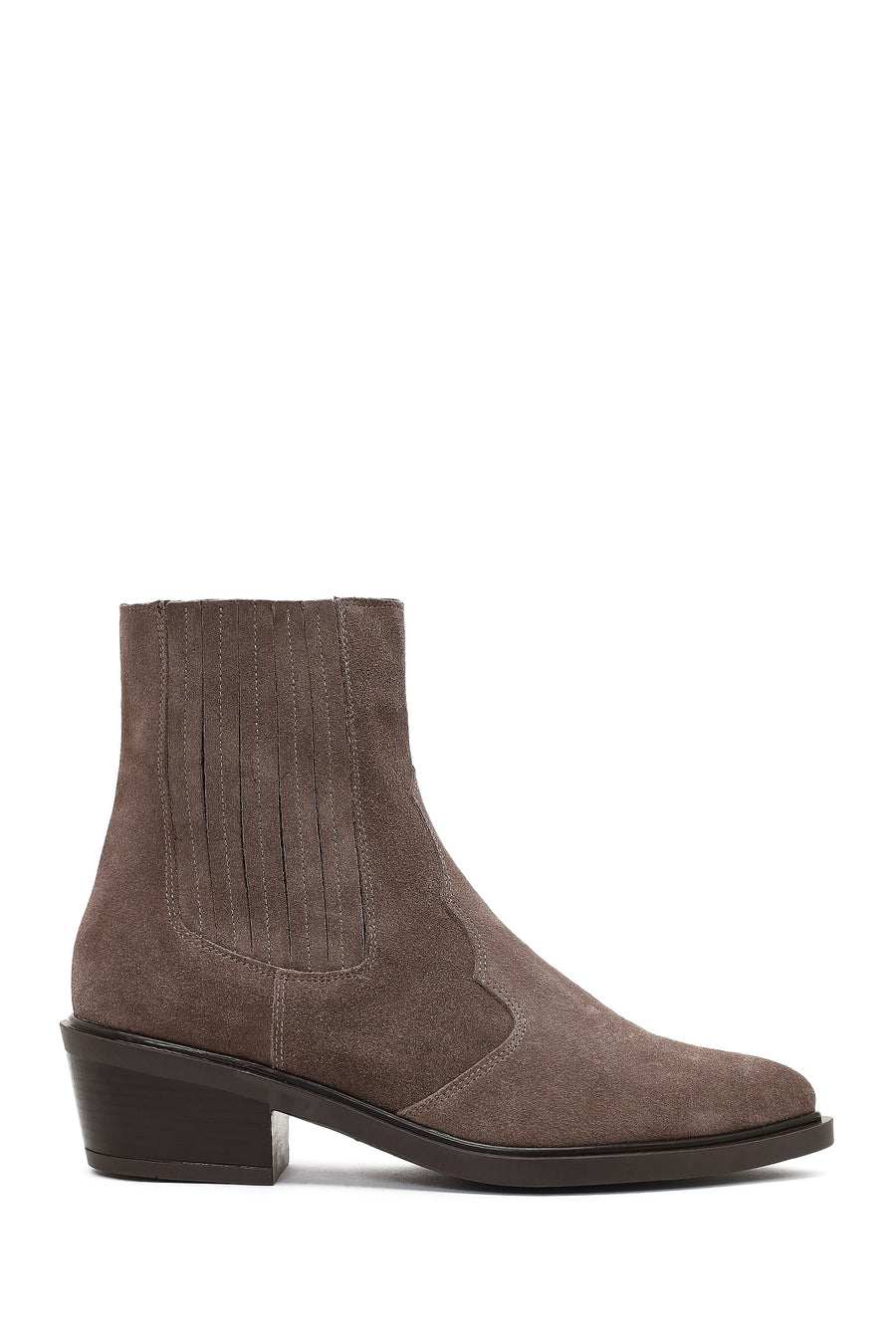 Women's Taupe Thick Short Heel Suede Leather Chelsea Cowboy Boot 25WFD182710 | Derimod