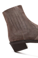 Women's Taupe Thick Short Heel Suede Leather Chelsea Cowboy Boot | Derimod