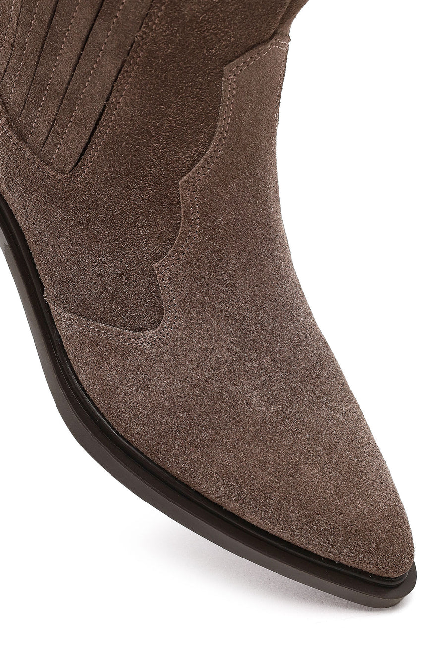 Women's Taupe Thick Short Heel Suede Leather Chelsea Cowboy Boot