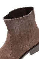 Women's Taupe Thick Short Heel Suede Leather Chelsea Cowboy Boot | Derimod