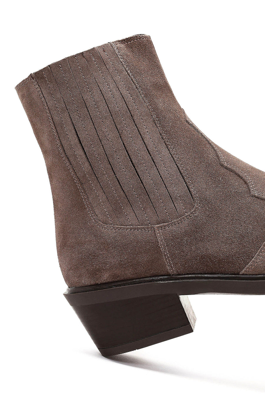 Women's Taupe Thick Short Heel Suede Leather Chelsea Cowboy Boot