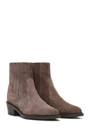 Women's Taupe Thick Short Heel Suede Leather Chelsea Cowboy Boot | Derimod