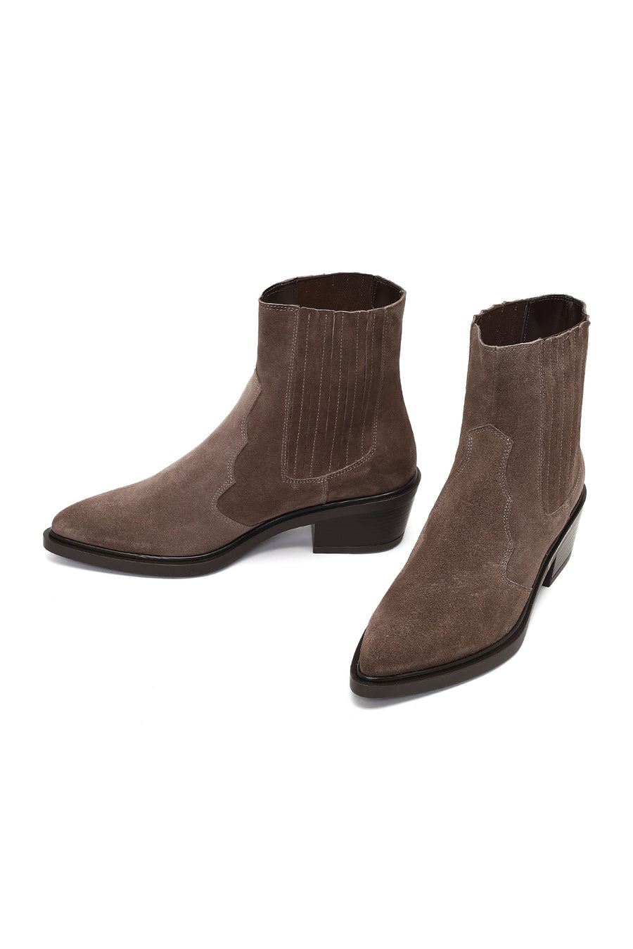 Women's Taupe Thick Short Heel Suede Leather Chelsea Cowboy Boot