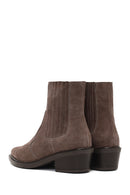 Women's Taupe Thick Short Heel Suede Leather Chelsea Cowboy Boot | Derimod