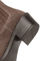 Women's Taupe Thick Short Heel Suede Leather Chelsea Cowboy Boot | Derimod