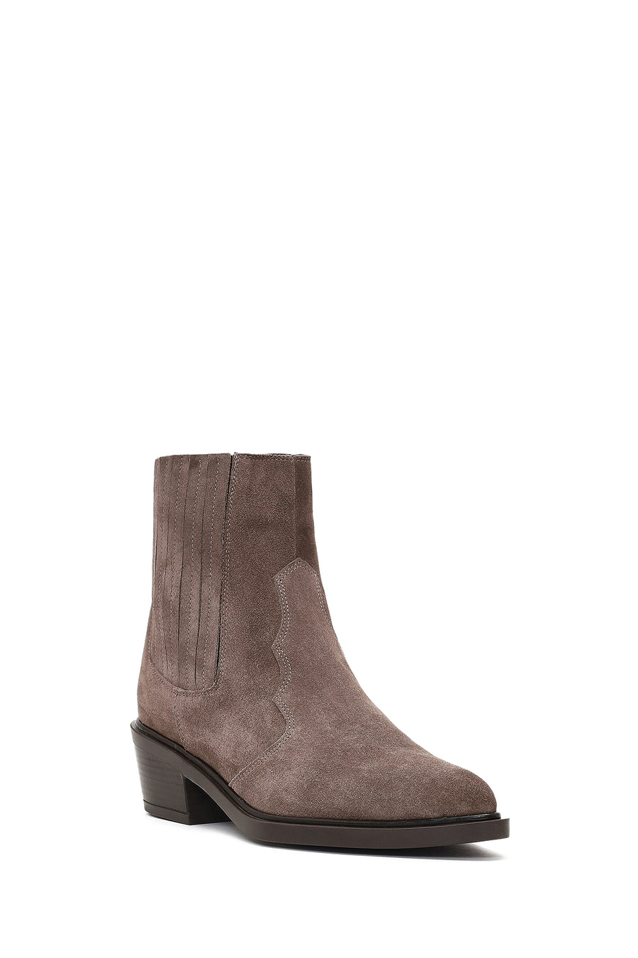 Women's Taupe Thick Short Heel Suede Leather Chelsea Cowboy Boot