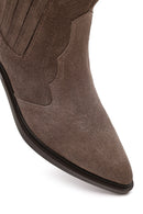 Women's Taupe Thick Short Heel Suede Leather Chelsea Cowboy Boot | Derimod