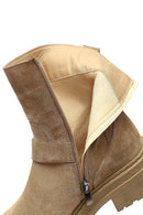 Kadın Bej Fermuarlı Kalın Tabanlı Süet Deri Bot | Derimod