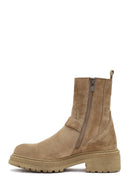 Kadın Bej Fermuarlı Kalın Tabanlı Süet Deri Bot | Derimod