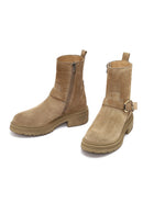 Kadın Bej Fermuarlı Kalın Tabanlı Süet Deri Bot | Derimod