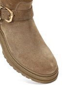 Kadın Bej Fermuarlı Kalın Tabanlı Süet Deri Bot | Derimod