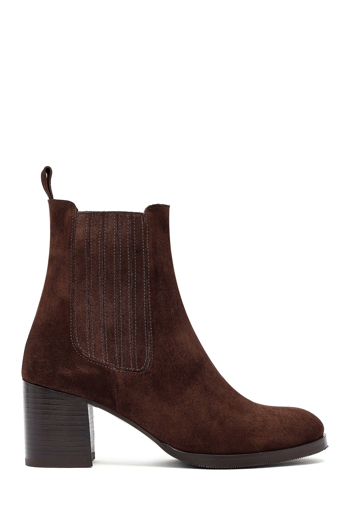 Woman Brown Chunky Heel Suede Leather Chelsea Boots 25WFD183310 | Derimod