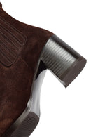 Woman Brown Chunky Heel Suede Leather Chelsea Boots | Derimod