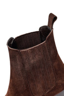 Woman Brown Chunky Heel Suede Leather Chelsea Boots | Derimod