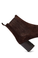 Woman Brown Chunky Heel Suede Leather Chelsea Boots | Derimod