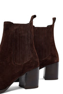 Woman Brown Chunky Heel Suede Leather Chelsea Boots | Derimod