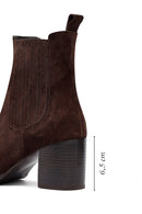 Woman Brown Chunky Heel Suede Leather Chelsea Boots | Derimod
