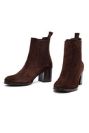 Woman Brown Chunky Heel Suede Leather Chelsea Boots | Derimod