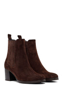 Woman Brown Chunky Heel Suede Leather Chelsea Boots | Derimod