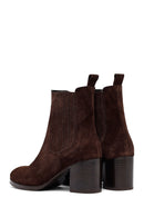 Woman Brown Chunky Heel Suede Leather Chelsea Boots | Derimod