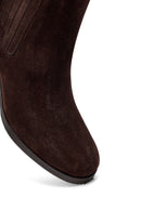 Woman Brown Chunky Heel Suede Leather Chelsea Boots | Derimod
