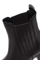 Woman Black Chunky Heels Leather Chelsea Boots | Derimod