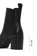 Woman Black Chunky Heels Leather Chelsea Boots | Derimod