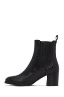 Woman Black Chunky Heels Leather Chelsea Boots | Derimod