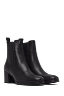 Woman Black Chunky Heels Leather Chelsea Boots | Derimod