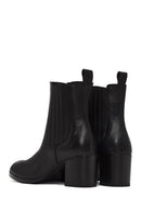 Woman Black Chunky Heels Leather Chelsea Boots | Derimod