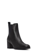 Woman Black Chunky Heels Leather Chelsea Boots | Derimod