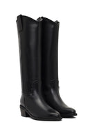 Kadın Siyah Kısa Topuklu Deri Kovboy Çizme | Derimod