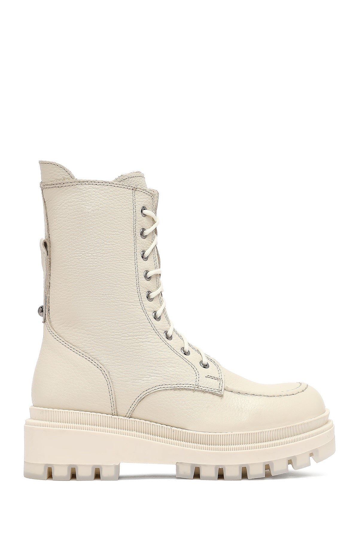 Woman Beige Zippered Thick Sole Leather Postal Boots 25WFD183518 | Derimod