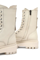 Woman Beige Zippered Thick Sole Leather Postal Boots | Derimod