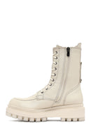 Woman Beige Zippered Thick Sole Leather Postal Boots | Derimod