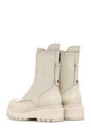 Woman Beige Zippered Thick Sole Leather Postal Boots | Derimod