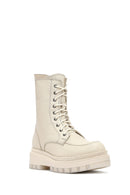 Woman Beige Zippered Thick Sole Leather Postal Boots | Derimod