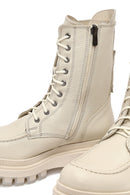 Woman Beige Zippered Thick Sole Leather Postal Boots | Derimod