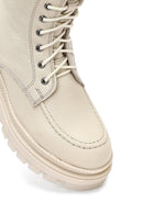 Woman Beige Zippered Thick Sole Leather Postal Boots | Derimod