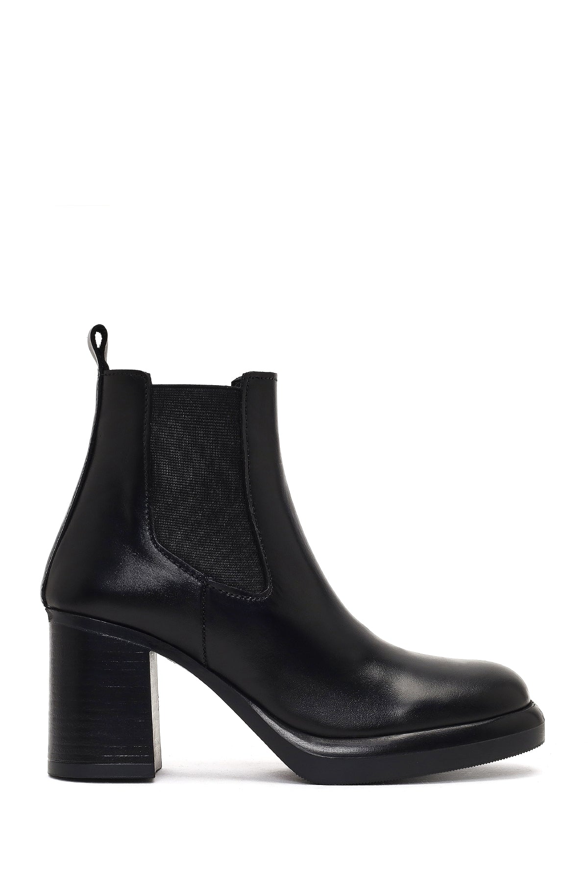 Women's Black Thick Heeled Leather Chelsea Boot 25WFD184518 | Derimod