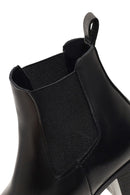 Women's Black Thick Heeled Leather Chelsea Boot | Derimod