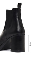 Women's Black Thick Heeled Leather Chelsea Boot | Derimod