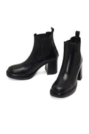 Women's Black Thick Heeled Leather Chelsea Boot | Derimod