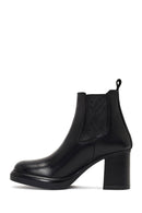 Women's Black Thick Heeled Leather Chelsea Boot | Derimod